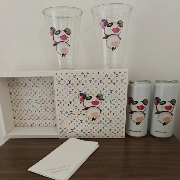 Louis Vuitton x Takashi Murakami. 2 WATER CANS,1 NAPKIN,1 CAKEBOX 7" 2 Cup - Picture 1 of 9